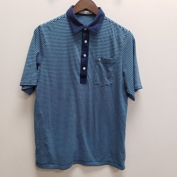 Criquet Shirts Criquet Mens Striped Polo Size M Blue Collar Short